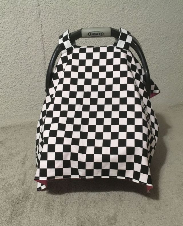 Black and white checkered car seat cover in the no opening option. Car Seat Canopy Checkered - The Creative Raccoon