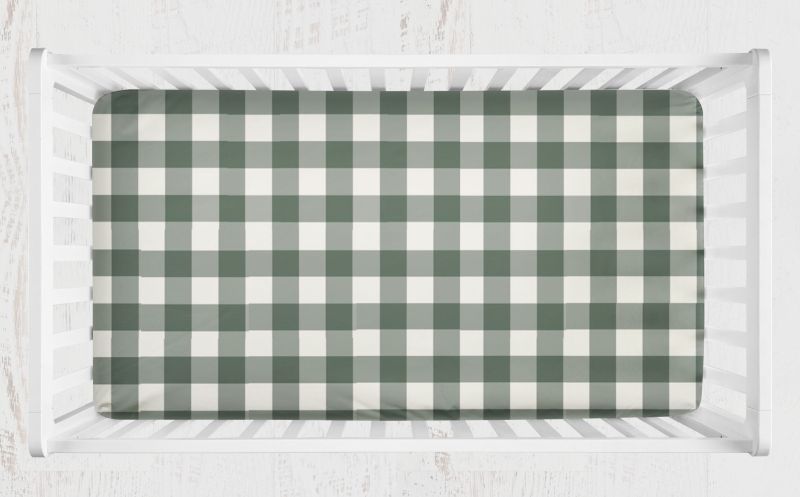 Crib Sheet - Dark Sage gingham - The Creative Raccoon