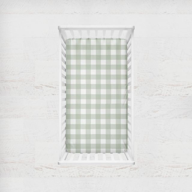Crib Sheet - Light Sage Gingham Check - The Creative Raccoon