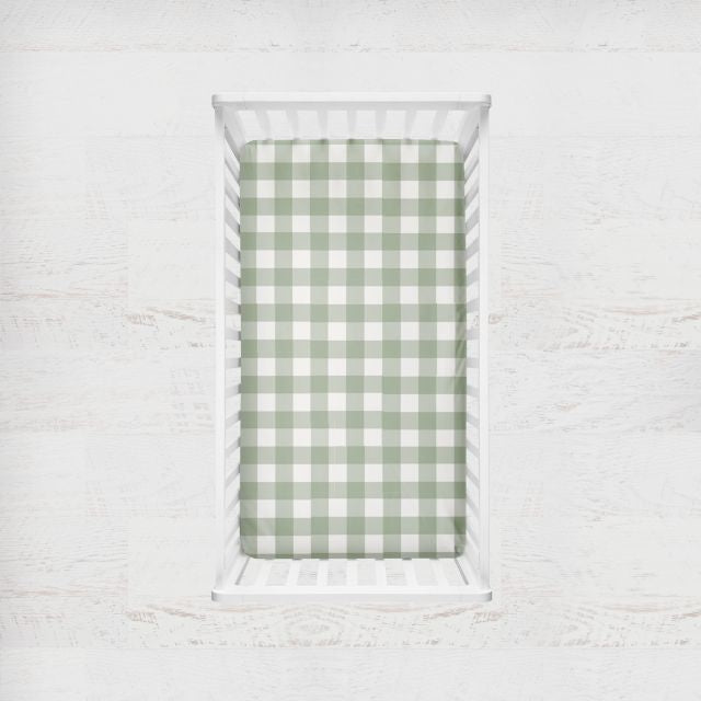 Crib Sheet - Sage Gingham Check - The Creative Raccoon