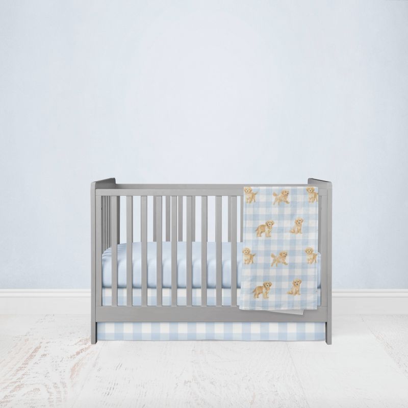 Golden Retriever Crib Bedding, Blue Gingham - The Creative Raccoon