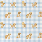 Golden Retriever Crib Bedding, Blue Gingham - The Creative Raccoon
