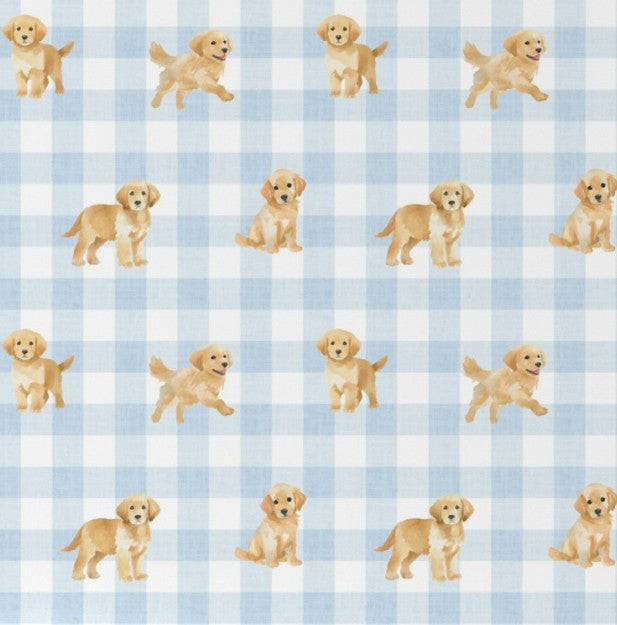 Golden Retriever Crib Bedding, Blue Gingham - The Creative Raccoon