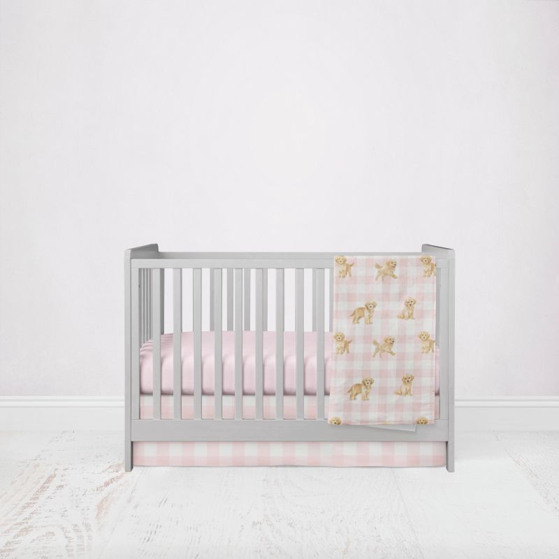 Golden Retriever Crib Bedding, Pink Gingham - The Creative Raccoon