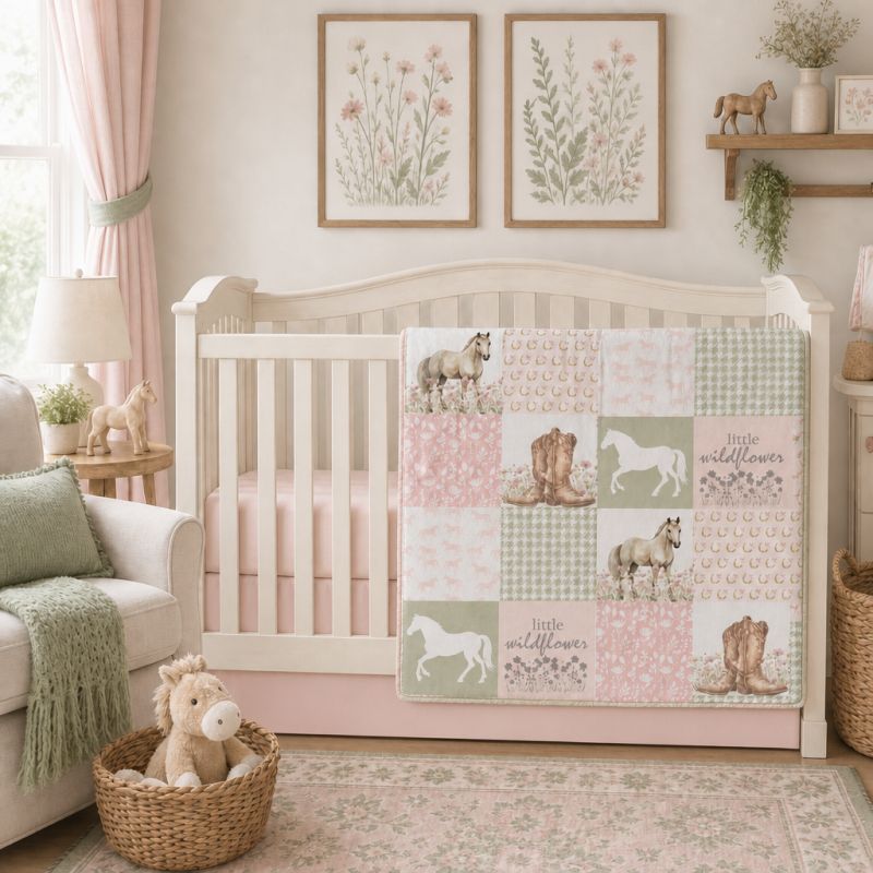 Horse Crib Bedding, Minky Blanket - The Creative Raccoon