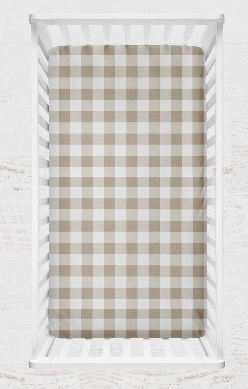 Khaki Gingham Crib Sheet 2 inch squares - The Creative Raccoon