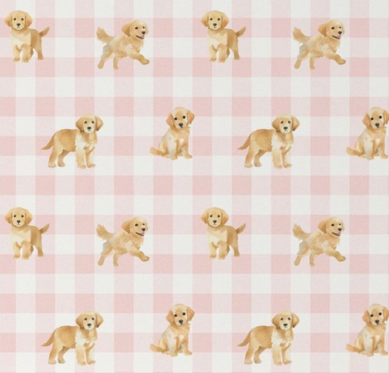 Pink Gingham Golden Retriever - The Creative Raccoon