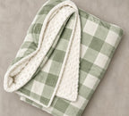 Sage green and creamy white checkered minky blanket with white raised-dot backing