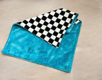 Checkered blanket with teal minky back on a neutral background. 
Softest Minky Security Lovey - The Creative Raccoon