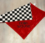 Checkered blanket with red minky backing and embroidered with "Hollis Wayne", includes a satin loop.
Softest Minky Security Lovey - The Creative Raccoon