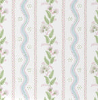 Floral pattern with green leaves and pink flowers and light blue stripes. Pink & Blue Crib Sheets - The Creative Raccoon