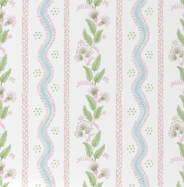 Floral pattern with green leaves and pink flowers and light blue stripes. Pink & Blue Crib Sheets - The Creative Raccoon