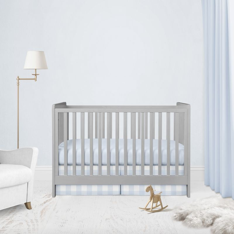 light blue gingham pleat crib skirt & light blue crib sheet - the creative raccoon